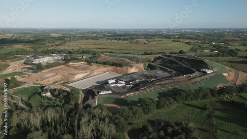 Open pit mine in Laval countryside, Mayenne department in France. Aerial forward photo