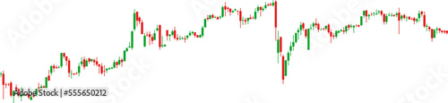 Red and green Japanese candlestick graph trading chart on white background. Market investment. Forex, stock exchange and crypto price technical analysis vector illustration. Traders tool