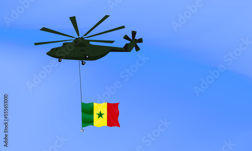 Helicopter flies with the flag of Senegal, the flag of Senegal in the sky. National holiday. vector illustration eps10