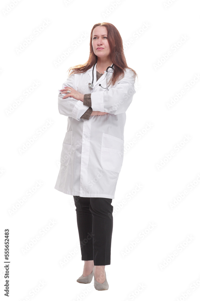 mature female doctor with stethoscope . isolated on a white background. mature female doctor with stethoscope . isolated on a white background.