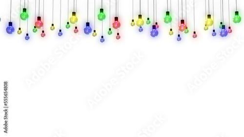 PNG 3d colorful Christmas string lights  new year element  realistic bulbs  alpha channel transparent background