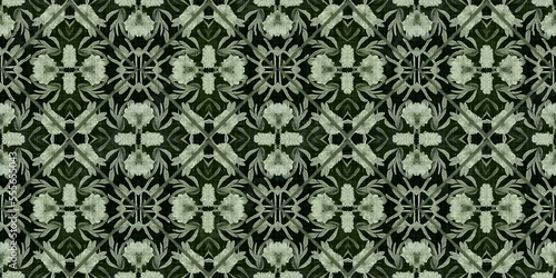 Wildflower green rustic damask seamless border. Geometric antique floral for vintage decorative edging. Vintage fashion repeat ribbon.