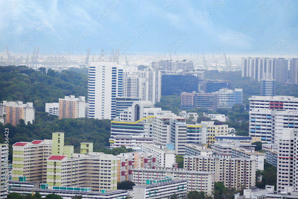 Naklejka premium arial view of singapore city buildings sunny day