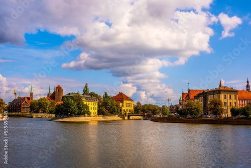Wroclaw autumn cityscape. Historic old town by Odra river