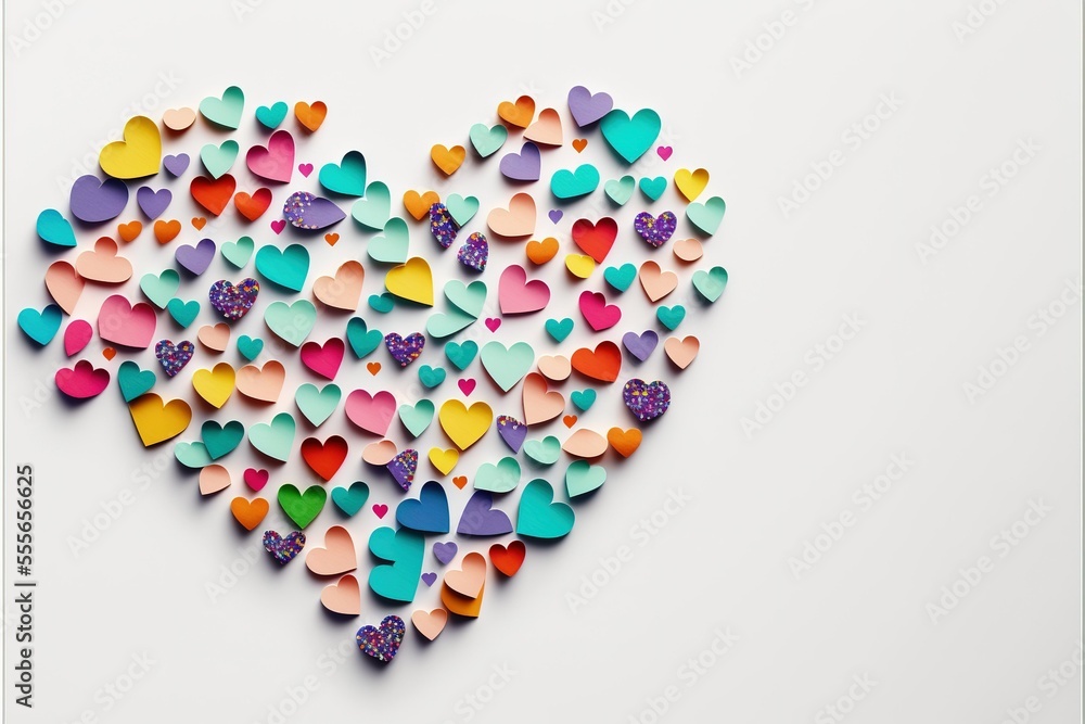 Valentine day greeting card or banner, colorful hearts on white background