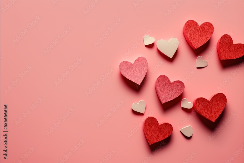 Valentine day greeting card or banner, Red hearts on pink background