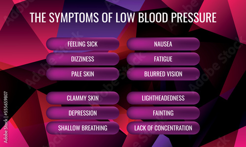 the symptoms of Low blood pressure . Vector illustration for medical journal or brochure.