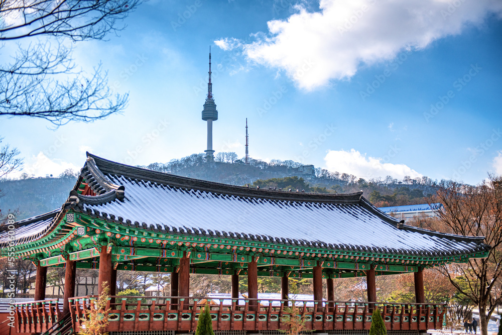 Namsan tower in winter, Seoul South Korea.