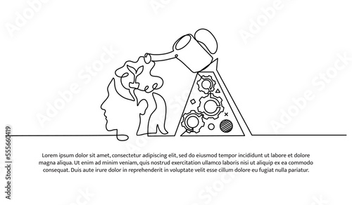 Continuous line design of thinking process development. Self awareness concept design. Decorative elements drawn on a white background.