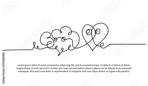 Continuous line design of brain and heart. Self communication. Emotional management concept design. Decorative elements drawn on a white background.