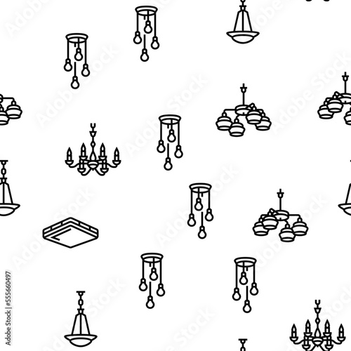 lamp ceiling light interior home vector seamless pattern thin line illustration