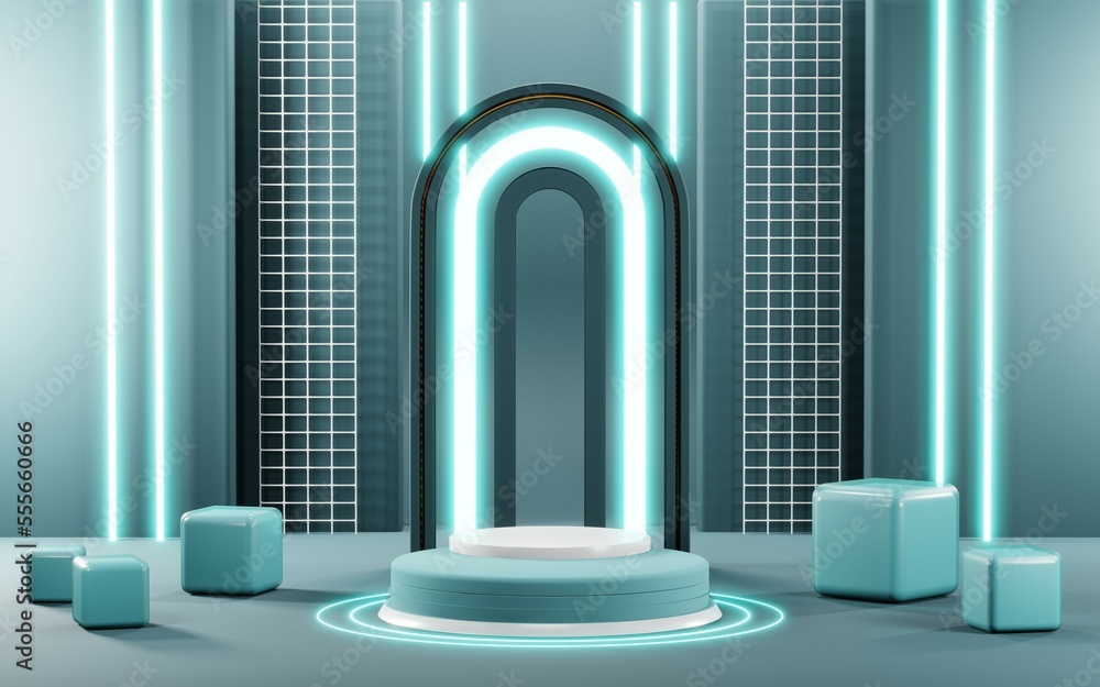 3D render of Podium background in blue tones for displaying cream products. cosmetics 3D render of Podium background in blue tones for displaying cream products. cosmetics