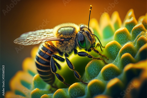 Honey bee on a flower close up, Generative AI