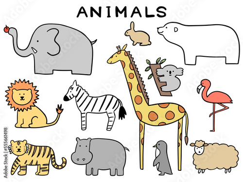 動物の手描きイラストセット