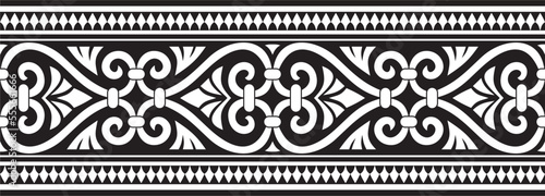 Vector black monochrome seamless ornament of ancient Greece. Classic Endless pattern frame border Roman Empire..
