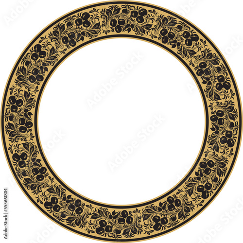 Vector gold round Russian folk ornament Khokhloma. National endless circle, border, frame of Slavic peoples, Belarusians, Ukrainians..