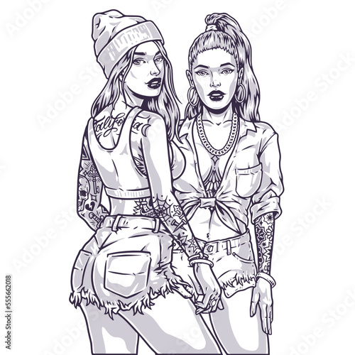Hot tattoo girls monochrome label