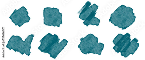 Set of abstract paint brush smudges, turqoise, gradient texture, layered, isolated graphic design element made with brushstroke, hand drawn art for backgrounds, frame, watercolor paint, blue	
