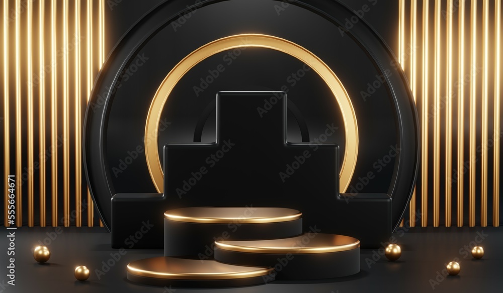 3D rendering of blank product background for cream cosmetics Modern black podium background 3D rendering of blank product background for cream cosmetics Modern black podium background