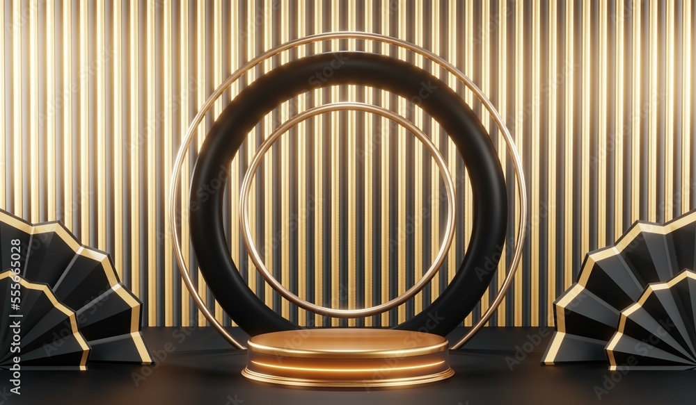 3D rendering of blank product background for cream cosmetics Modern black podium background 3D rendering of blank product background for cream cosmetics Modern black podium background