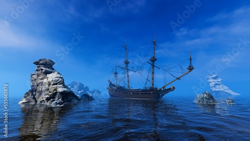 Ancient sailing ship among stone reefs © MICHAEL KUK