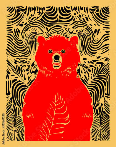 Polar Bear vector illustration. Abstract bear. silhouette of bear in lino print.