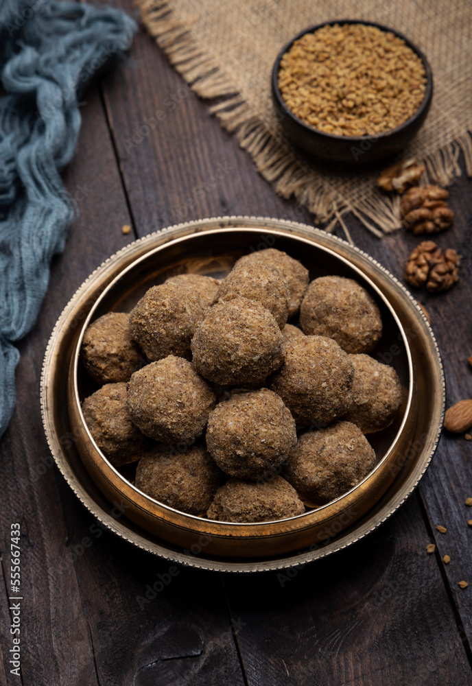 Methi Ladoo or Fenugreek Seed Ladoo is a traditional recipe which is more of an ayurvedic medicine than a sweetmeat. Methi Ladoo or Fenugreek Seed Ladoo is a traditional recipe which is more of an ayurvedic medicine than a sweetmeat.