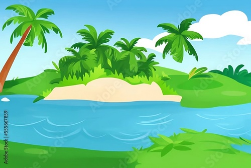 Zeichnung einer tropischen Insel mit Palmen - Generative AI