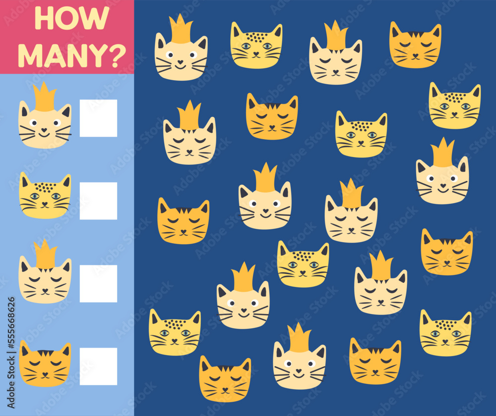 How many Cat, game for children. printable worksheet How many Cat, game for children. printable worksheet
