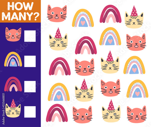 How many Cat, game for children. printable worksheet