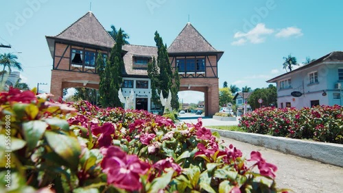 Town of Pomerode in Brazil. Main gate of Brazilian town of Pomerode during sunny day photo