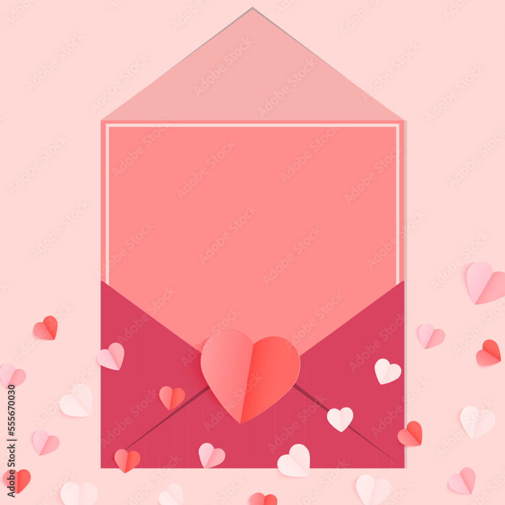 Happy Valentines Day Background with a heart shape papercut concept. Vector symbols of love for Happy Women's, Mother's, Valentine's Day, and birthday greeting card designs.