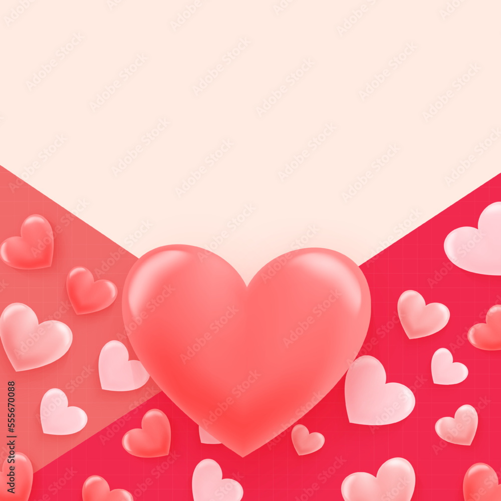 Happy Valentines Day Background with a 3d pink heart on pink background. Vector symbols of love for Happy Women's, Mother's, Valentine's Day, and birthday greeting card designs.