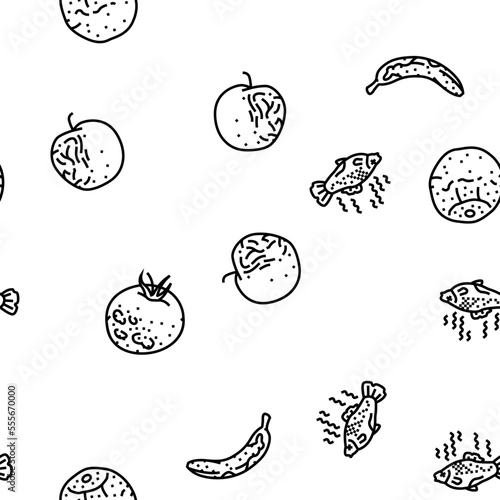 rotten food fruit waste garbage vector seamless pattern thin line illustration