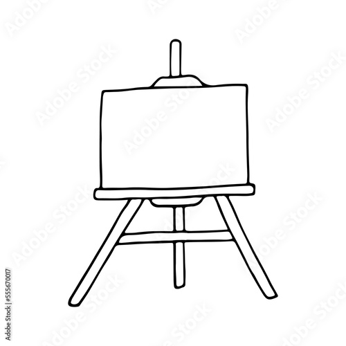 Easel. Drawing board. Stand for the artist while writing a picture, drawing. Doodle. Hand drawn. Vector illustration. Outline.