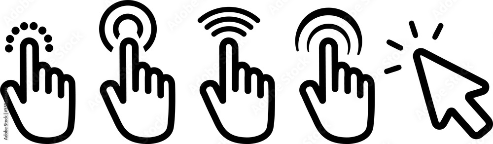 Set of hand pointer or cursor mouse push linear icon symbol Set of hand pointer or cursor mouse push linear icon symbol