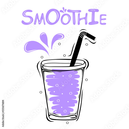 Plastic cup with smoothie. Summer drink. Healthy food poster. Hand drawn vector elements of smoothies, lemonade, fresh, juice, detox and fruits in sketch style