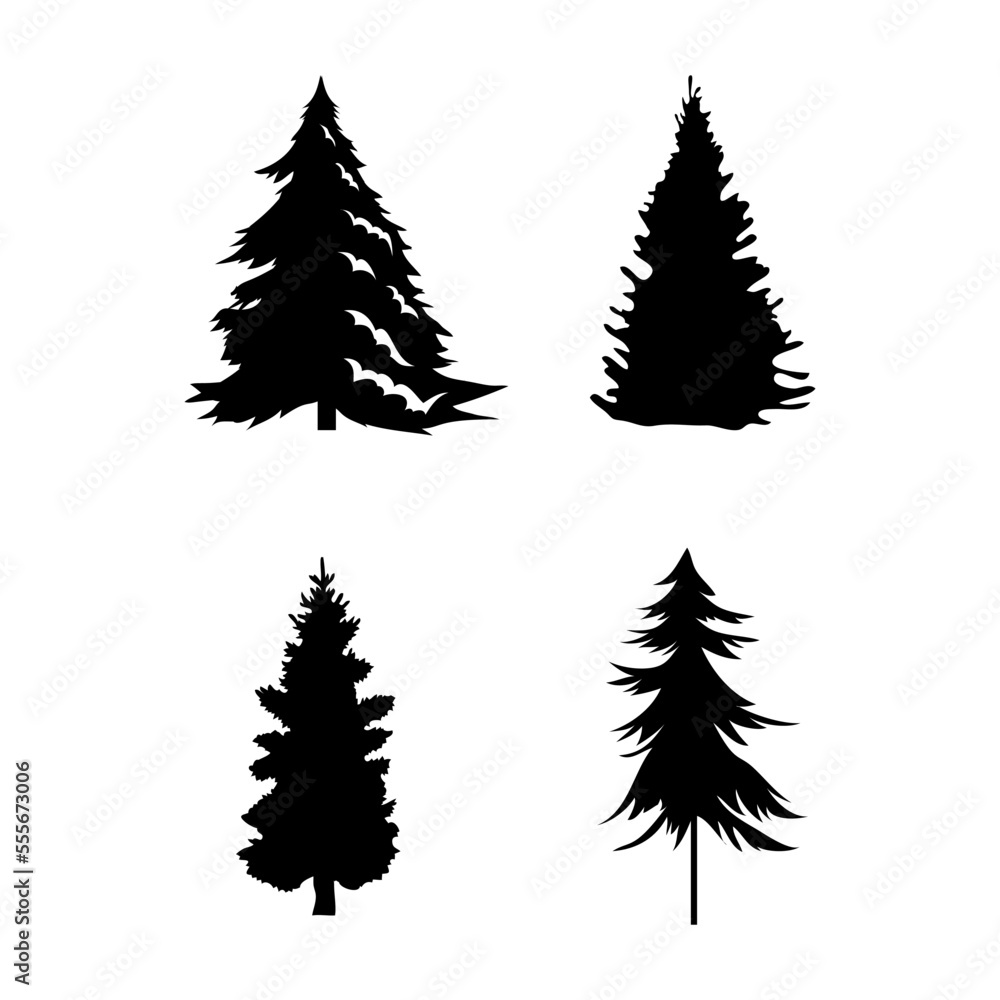 Obraz premium Set of black christmas trees. Vector objects for creating patterns, wallpapers, and decorations. 