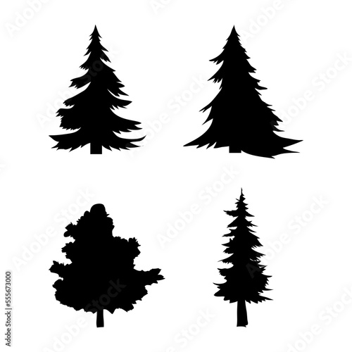 Set of black christmas trees. Vector objects for creating patterns, wallpapers, and decorations. 