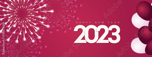 2023 New Year. Banner in the trendy current color viva magenta.
