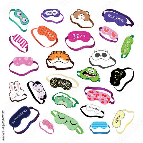 Collection of sleep masks in flat style.