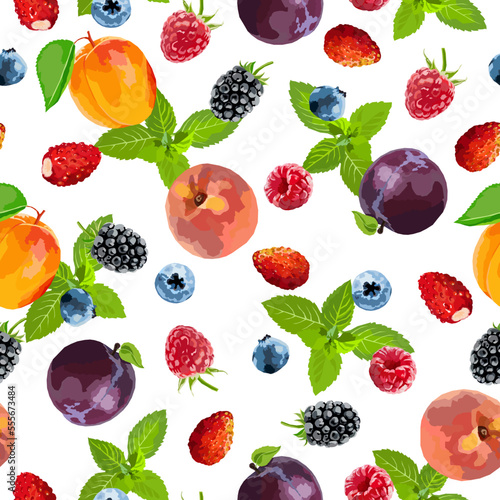 Fototapeta Naklejka Na Ścianę i Meble -  Fruits and berry vector seamless pattern