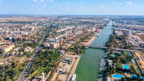 Aerial view of the Spanish city of Seville in the Andalusia region on the river Guadaquivir