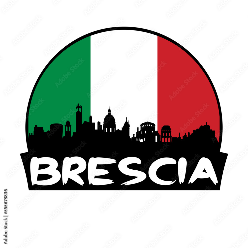 Brescia Italy Flag Skyline Silhouette Retro Vintage Sunset Brescia Lover Travel Souvenir Sticker Vector Illustration SVG EPS