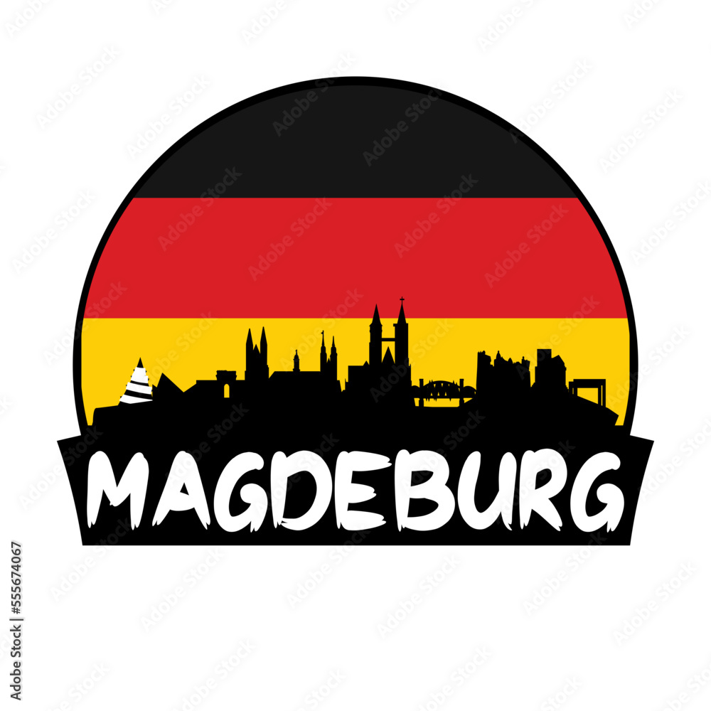 Magdeburg Germany Flag Skyline Silhouette Retro Vintage Sunset Magdeburg Lover Travel Souvenir Sticker Vector Illustration SVG EPS
