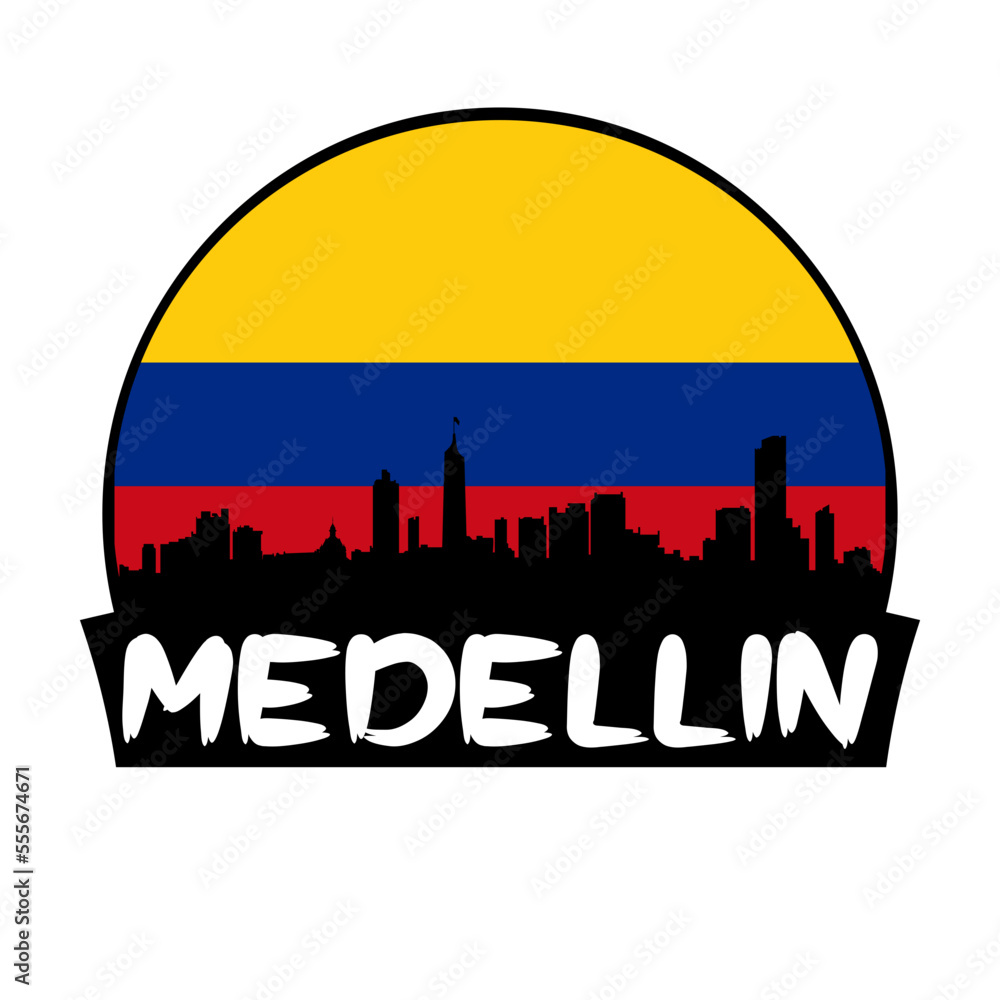 Medellin Colombia Flag Skyline Silhouette Retro Vintage Sunset Medellin Lover Travel Souvenir Sticker Vector Illustration SVG EPS