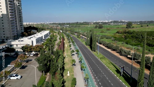 4k Drone Video- Rehovot Eastern Boardwalk and the last remains of the  old historical orange fruit orchards and vast agricultural open fields on the Eastern outskirts of the city of Rehovot- Israel
