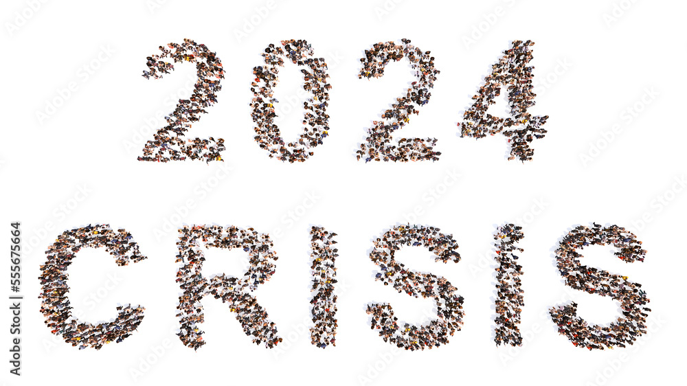 Concept or conceptual large community of people forming 2024 year. 3d illustration metaphor for celebration, festive, party, hope, future, prosperity, health and luck, business and teamwork Concept or conceptual large community of people forming 2024 year. 3d illustration metaphor for celebration, festive, party, hope, future, prosperity, health and luck, business and teamwork