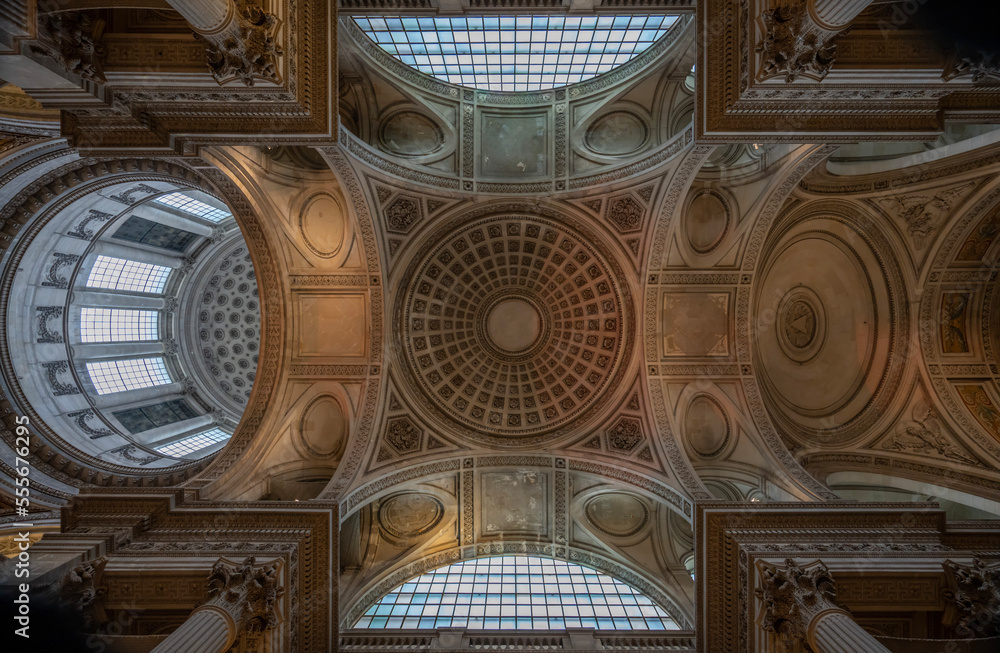 Paris, France - 12 20 2022: Pantheon ceiling view