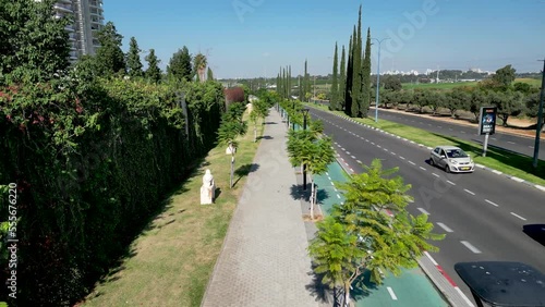 4k Drone Video- Rehovot Eastern Boardwalk and the last remains of the  old historical orange fruit orchards and vast agricultural open fields on the Eastern outskirts of the city of Rehovot- Israel